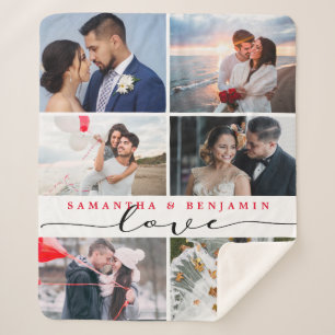 Love Script Photo Collage Sherpa Blanket