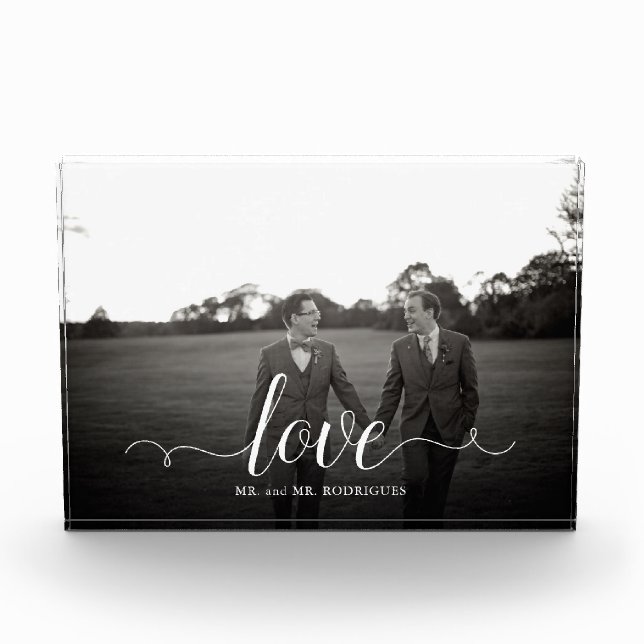 Love Script Picture Simple Calligraphy Gay Wedding Photo Block (Front)