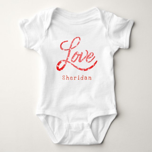Love Script | Pink Glitter Star Sparkle Monogram Baby Bodysuit (Front)