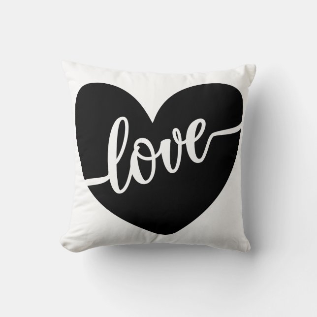 Love Script Typography Black Heart Valentine's Cushion (Front)