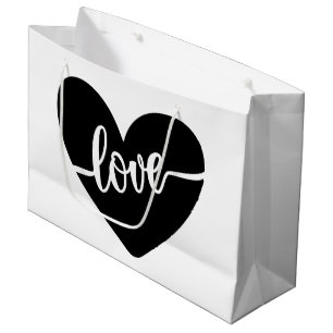 Love Script Typography Black Heart Valentine's Large Gift Bag