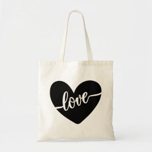 Love Script Typography Black Heart Valentine's Tote Bag