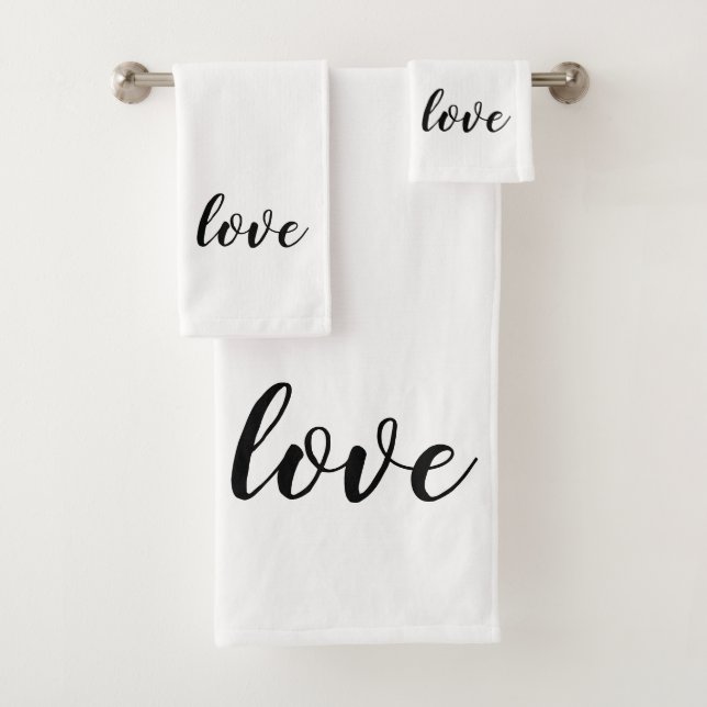 Love Script Valentine Wedding Bath Towel Set (Insitu)