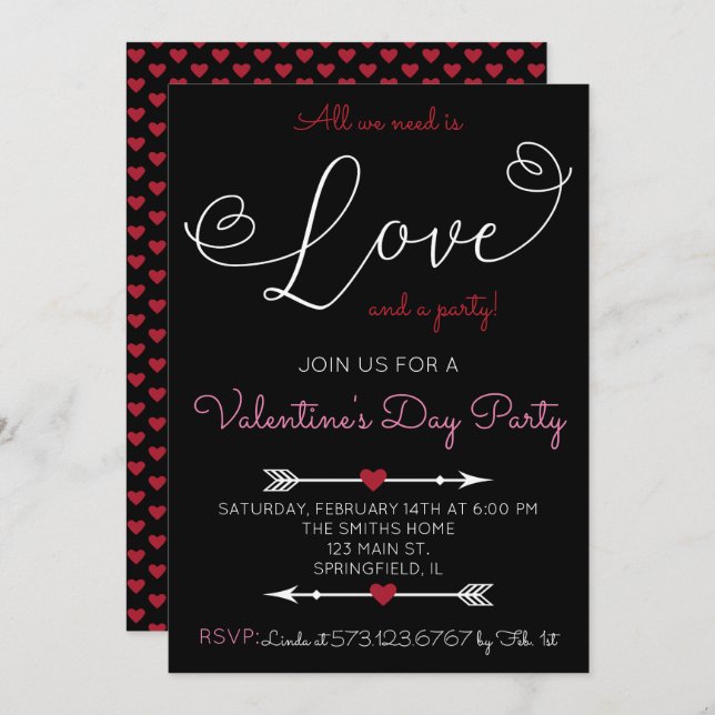 Love Script Valentine's Day Party Invitation (Front/Back)