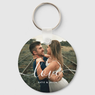 Love Script Wedding Photo Custom Key Ring