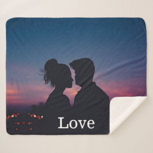 Love Script Wedding Photo Keepsake Sherpa Blanket