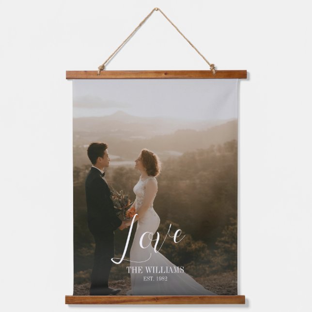 Love Script Wedding Photo Wall Tapestry (Front)