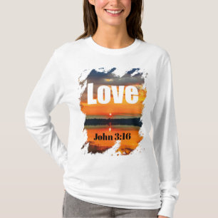 Love Scripture Glowing Sunset Over Water T-Shirt