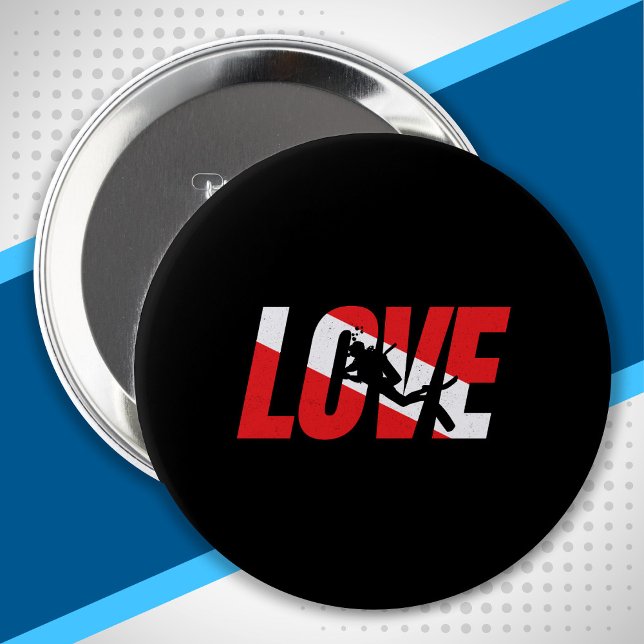 Love, Scuba Diver Gift Diver Down Flag Diving 10 Cm Round Badge (Creator Uploaded)