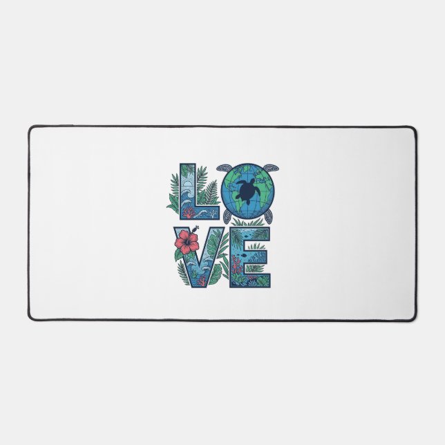 Love Sea Turtle Earth Tropical Desk Mat (Front)