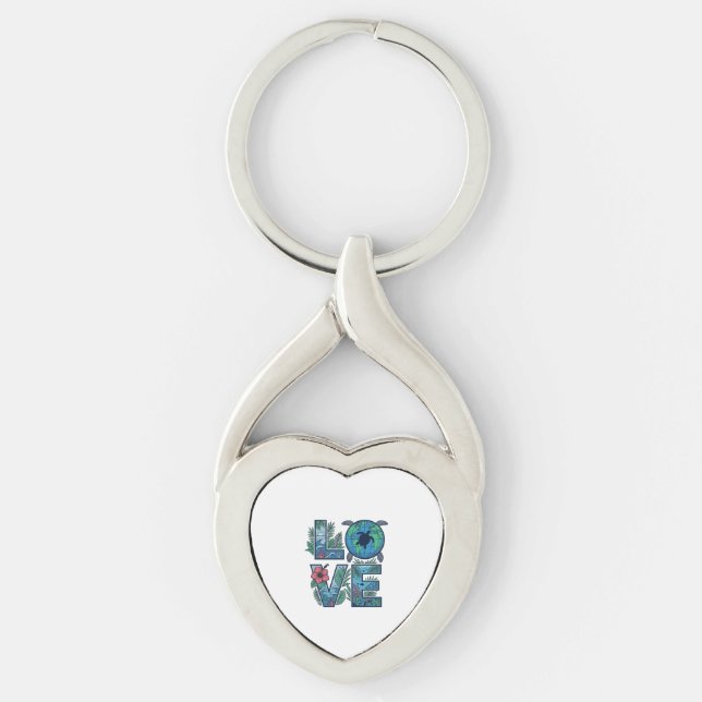 Love Sea Turtle Earth Tropical Key Ring (Front)