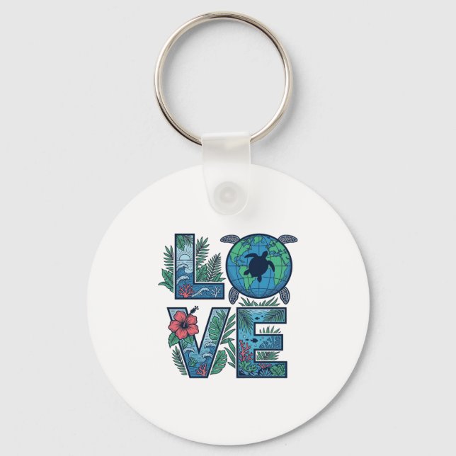 Love Sea Turtle Earth Tropical Key Ring (Front)