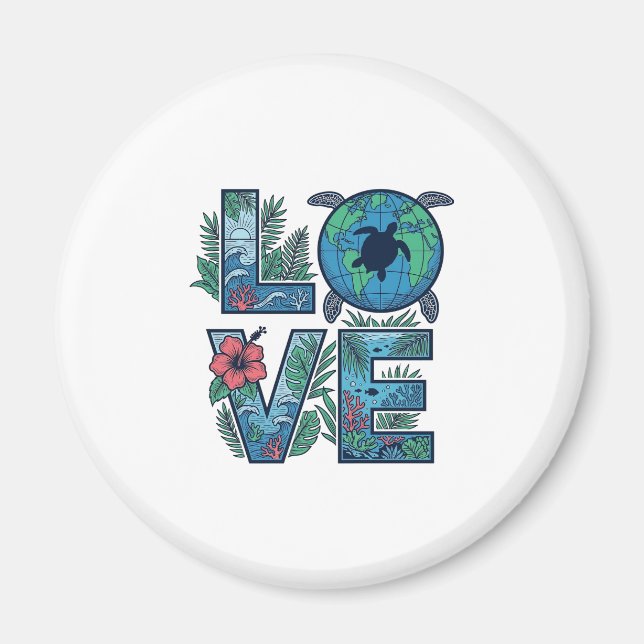 Love Sea Turtle Earth Tropical Magnet (Front)