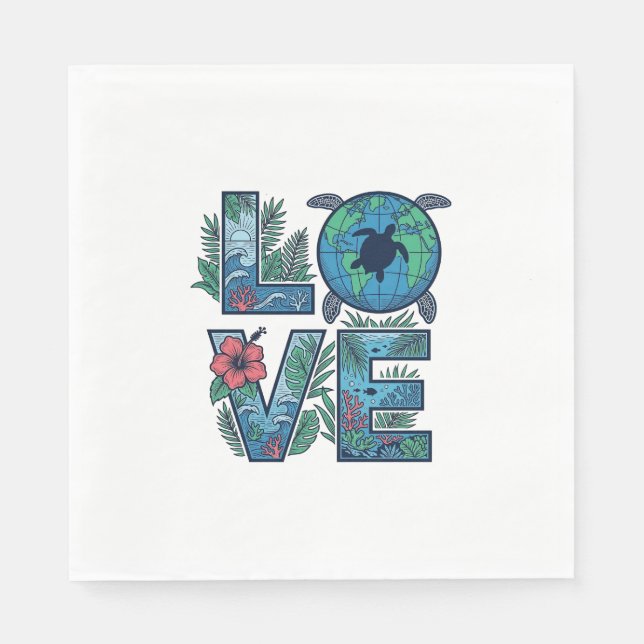 Love Sea Turtle Earth Tropical Napkin (Front)
