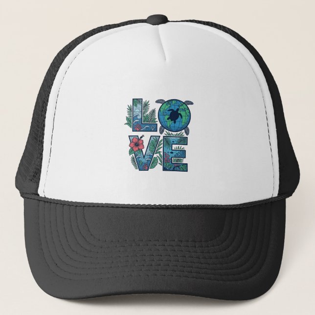 Love Sea Turtle Earth Tropical Trucker Hat (Front)