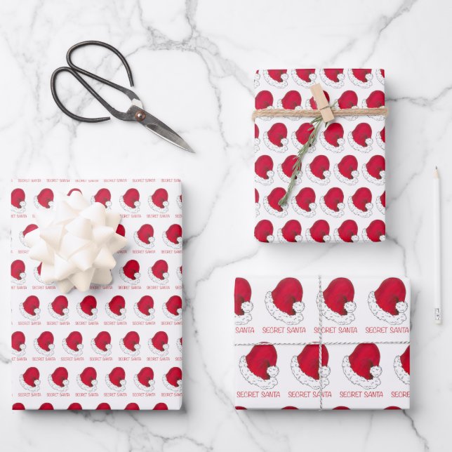 Love Secret Santa Claus Hat Christmas Holiday Gift Wrapping Paper Sheet (Front)