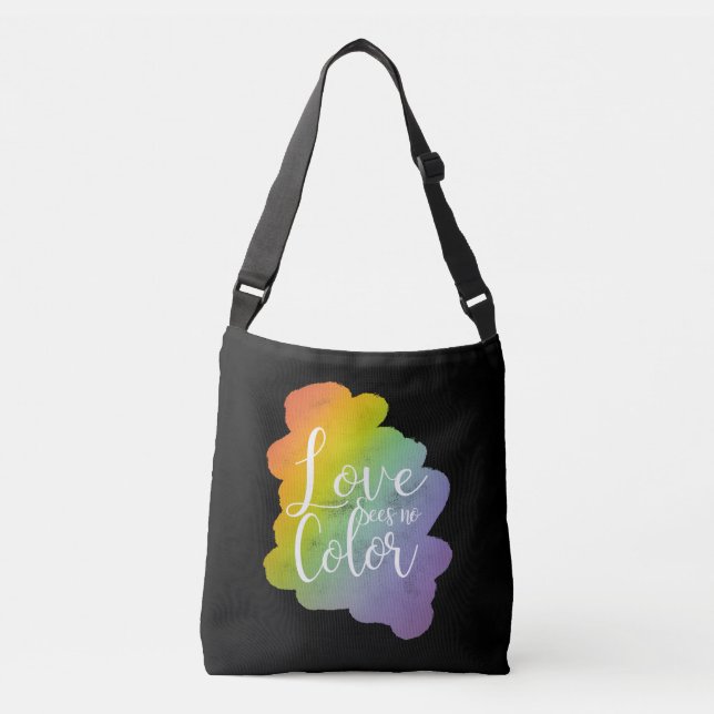 Love Sees No Colour Quote Rainbow Black Crossbody Bag (Front)