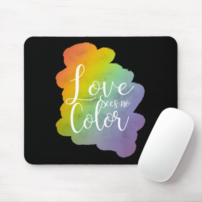 Love Sees No Colour Quote Rainbow Black Mouse Pad (With Mouse)