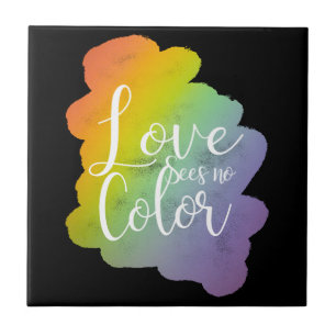 Love Sees No Colour Quote Rainbow Black Tile