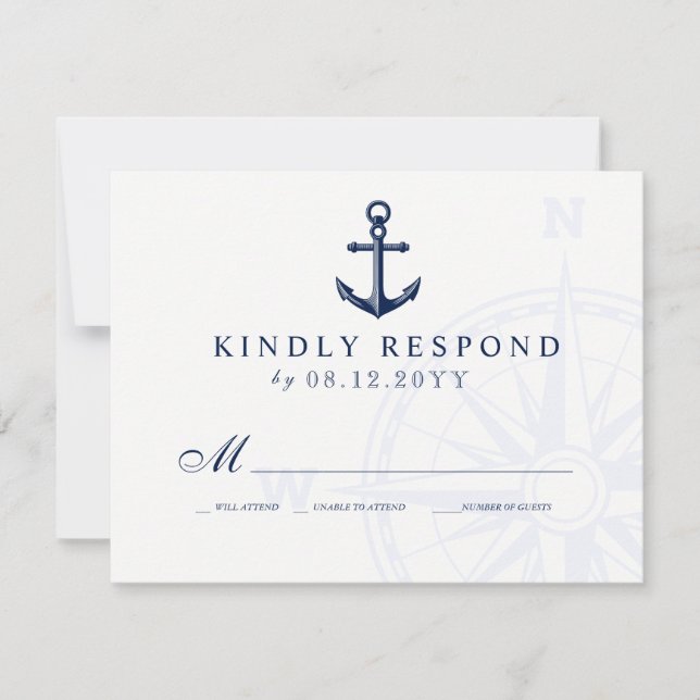 Love Sets Sail Anchor Nautical Wedding RSVP (Front)