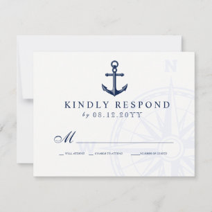 Love Sets Sail Anchor Nautical Wedding RSVP Card