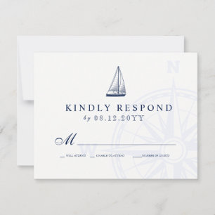 Love Sets Sail Sailboat Nautical Wedding RSVP Card