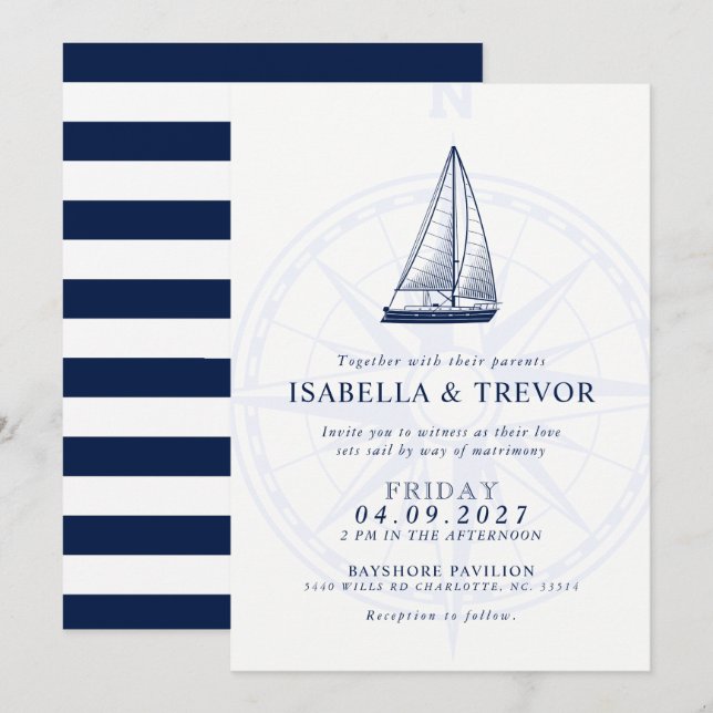 Love Sets Sail Wind Rose Nautical Wedding Invite (Front/Back)