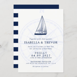 Love Sets Sail Wind Rose Nautical Wedding Invite