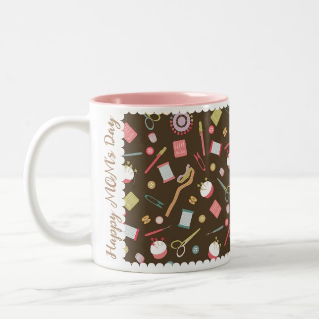 Love Sewing Accessories Brown Two-Tone Coffee Mug (Left)