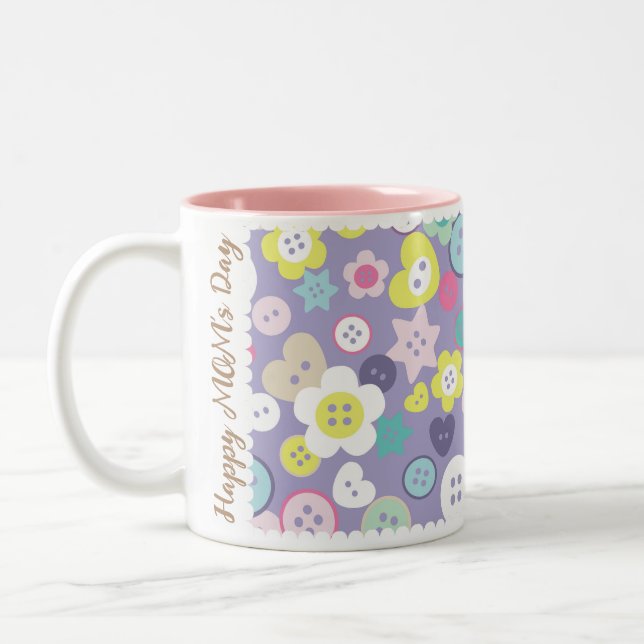 Love Sewing Buttons Purple Two-Tone Coffee Mug (Left)