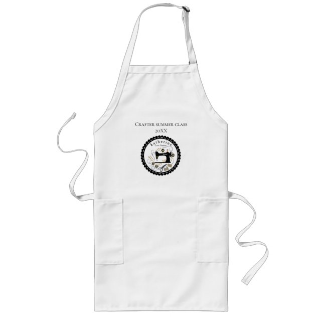 Love Sewing Crafter Class Black White Long Apron (Front)