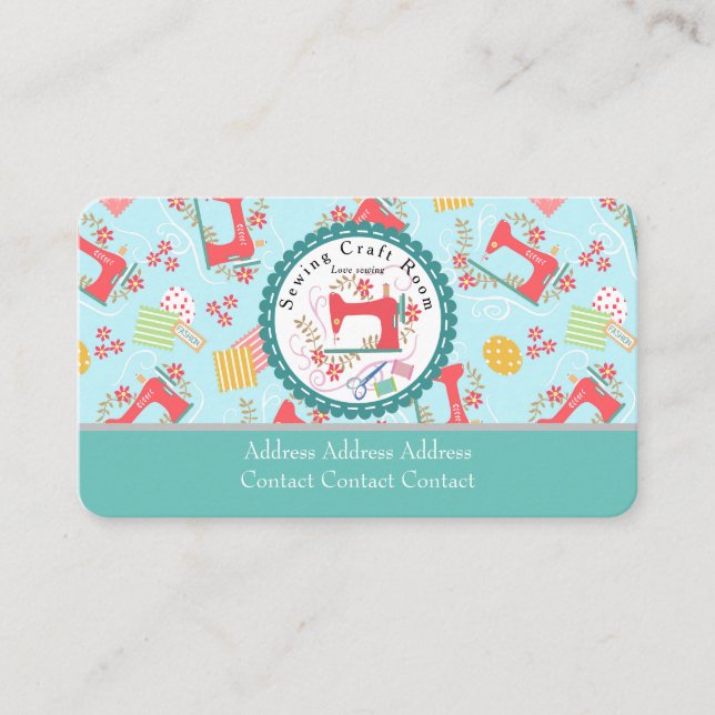 Love Sewing Cute Blue Business Card (Front)