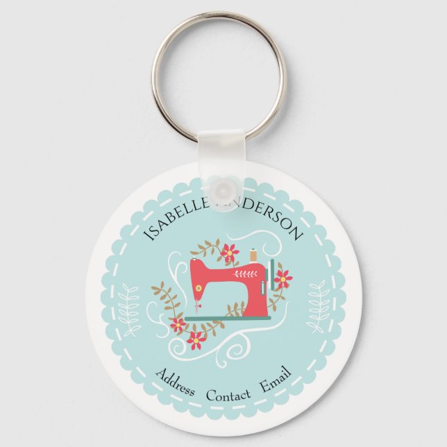 Love Sewing Machine. Blue Key Ring (Front)