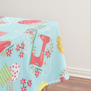 Love Sewing Machine Blue Tablecloth