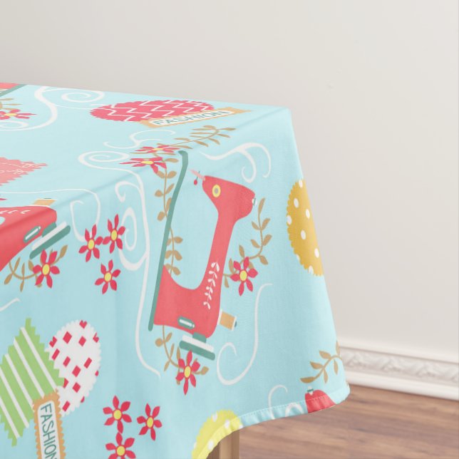 Love Sewing Machine Blue Tablecloth (In Situ)