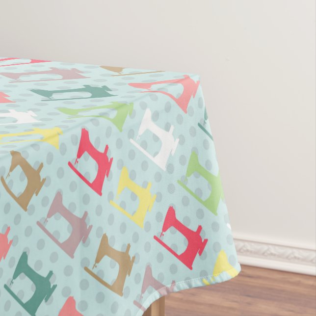 Love Sewing Machine Blue Tablecloth (In Situ)