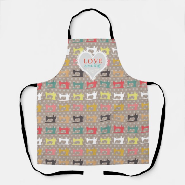 Love Sewing Machine Brown Apron (Front)