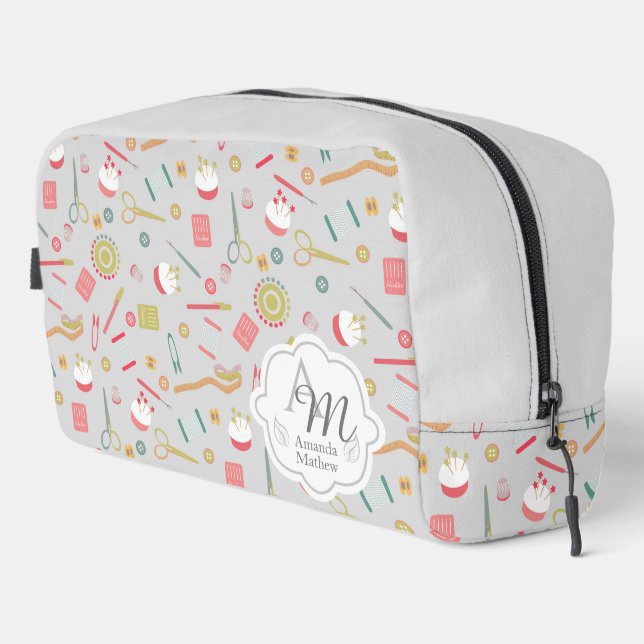 Love Sewing Machine Monogram Grey Dopp Kit (Right Corner)
