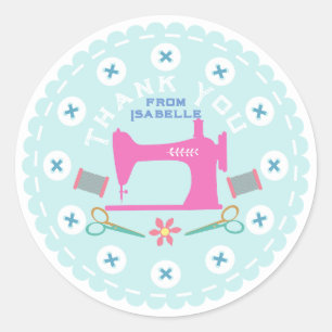 Love Sewing Machine Pastel Blue Classic Round Sticker