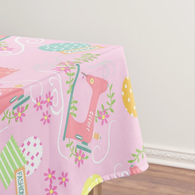 Love Sewing Machine Pink Tablecloth (In Situ)