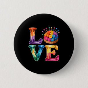 Love Sewing Quilting N Cushion Rainbow Crafter Wom 6 Cm Round Badge