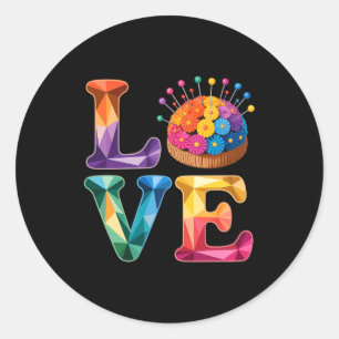 Love Sewing Quilting N Cushion Rainbow Crafter Wom Classic Round Sticker