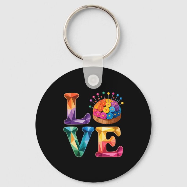Love Sewing Quilting N Cushion Rainbow Crafter Wom Key Ring (Front)
