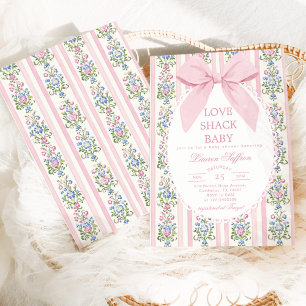 Love Shack Baby Pink Bow Floral Baby Shower Invitation