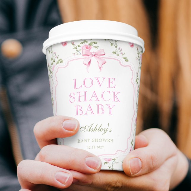 Love Shack Baby Pink Floral Baby Shower Paper Cups (Creator Uploaded)