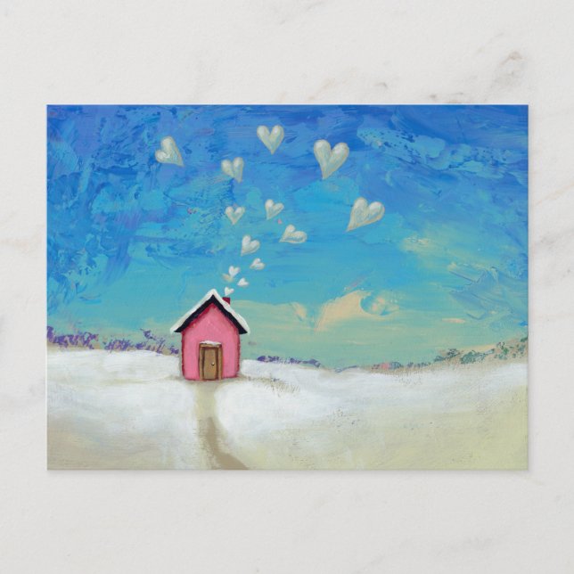 Love shack cabin fun romantic art Staying Warm Postcard (Front)