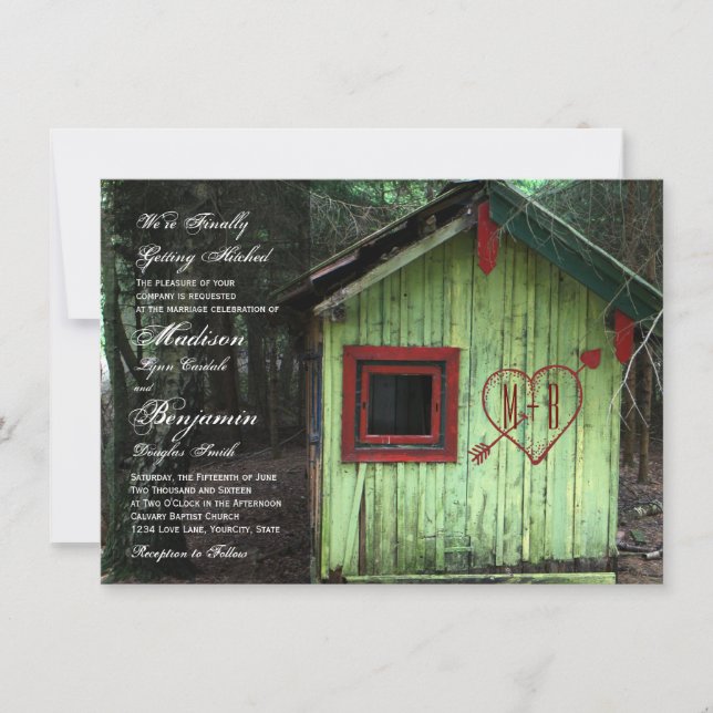 Love Shack Cabin Initials Heart Wedding Invitation (Front)
