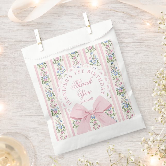 Love Shack Fancy One Floral Coquette Bow Birthday Favour Bags (Clipped)