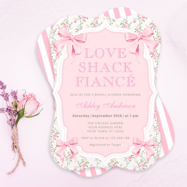 Love Shack Fiance Pink Bow Coquette Bridal Shower Invitation (Creator Uploaded)