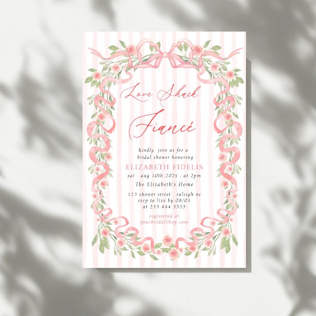 Love Shack Fiance Pink Bow Floral Bridal Shower Invitation (Creator Uploaded)
